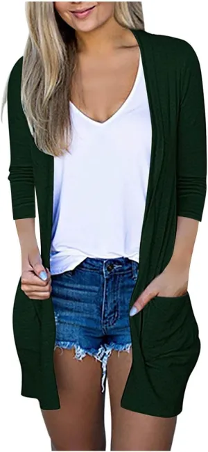 cooki Womens Cardigan Sweaters Fall 3/4 Sleeve Open Front Fashion Button Down Cable Knit Chunky Sweater Jackets Coats