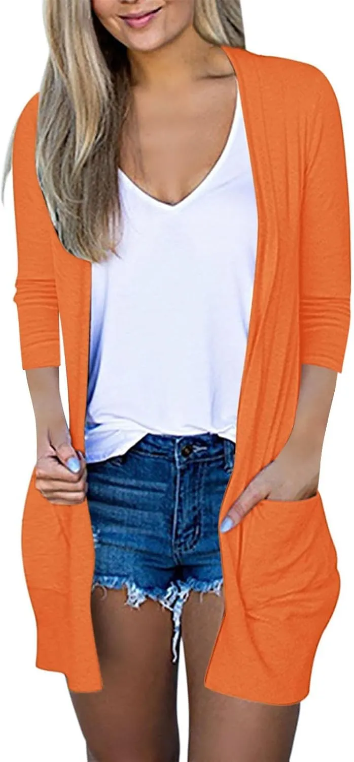 cooki Womens Cardigan Sweaters Fall 3/4 Sleeve Open Front Fashion Button Down Cable Knit Chunky Sweater Jackets Coats
