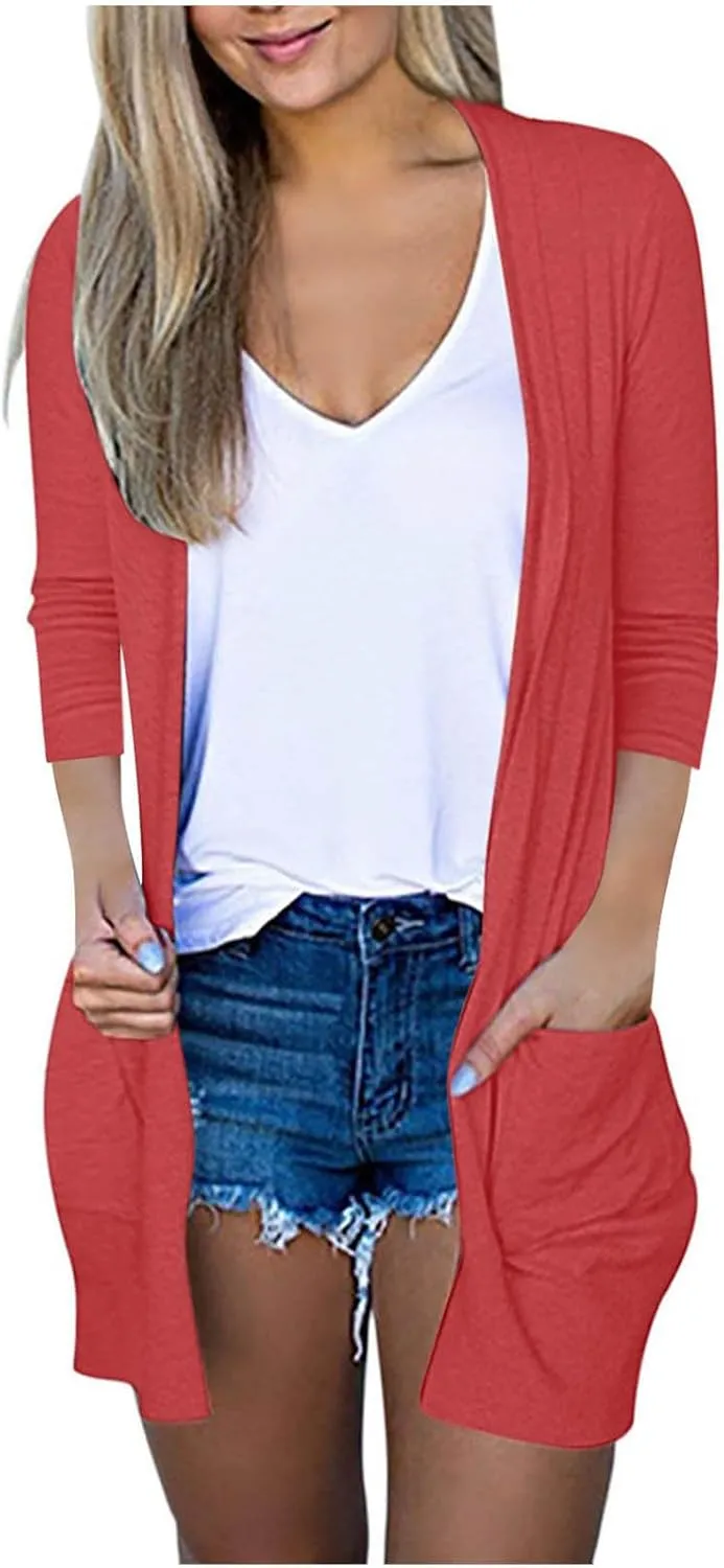 cooki Womens Cardigan Sweaters Fall 3/4 Sleeve Open Front Fashion Button Down Cable Knit Chunky Sweater Jackets Coats
