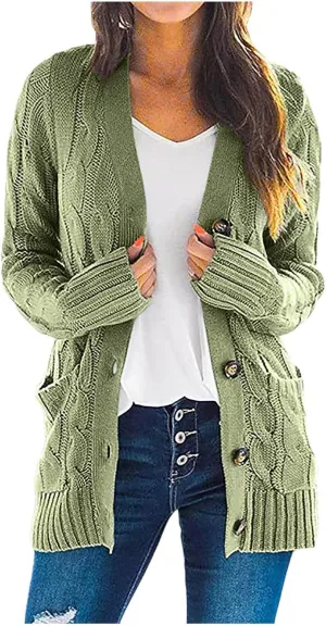 cooki Womens Cardigan Sweaters Fall Women's Open Front Fashion Button Down Cable Knit Chunky Sweater Jackets Coats