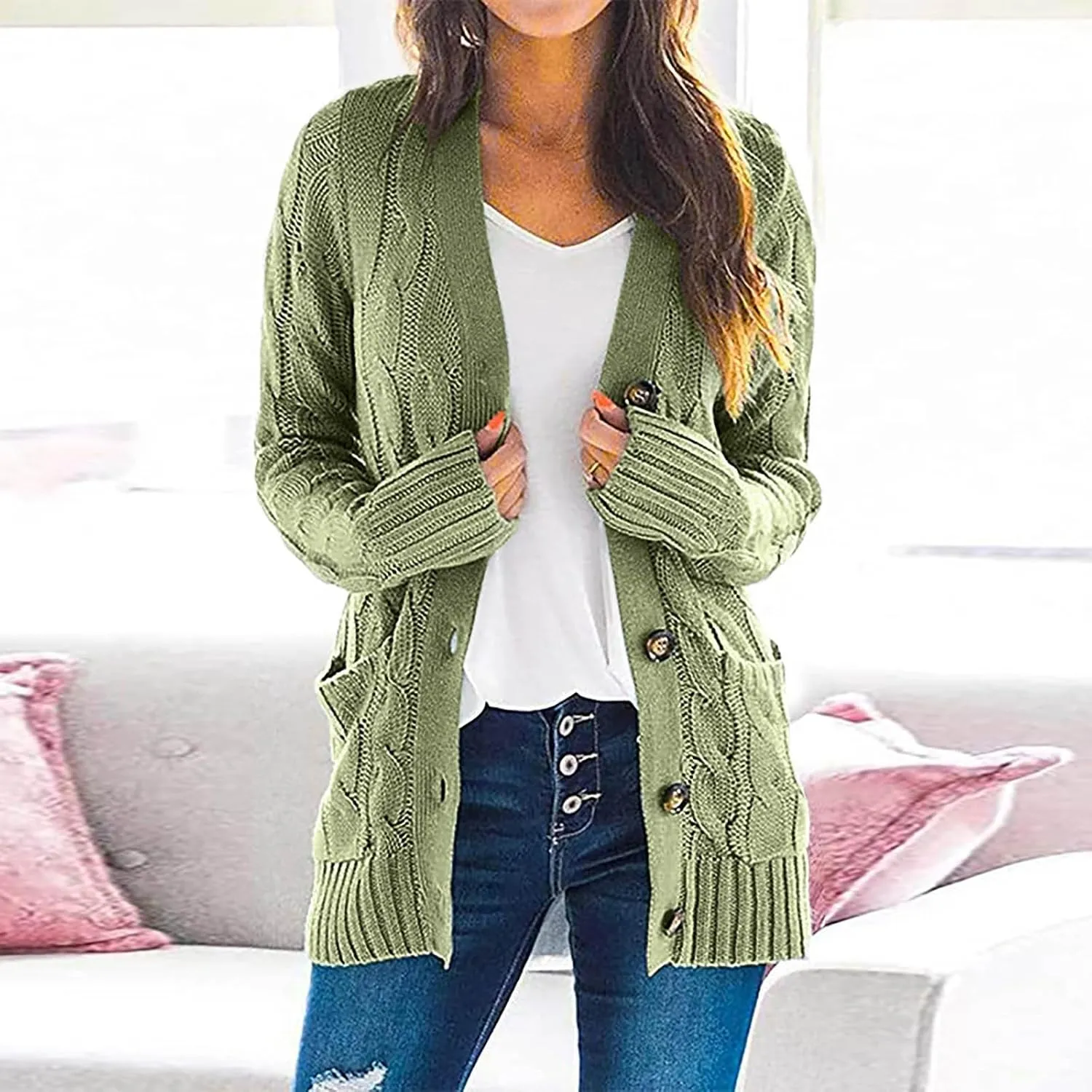cooki Womens Cardigan Sweaters Fall Women's Open Front Fashion Button Down Cable Knit Chunky Sweater Jackets Coats