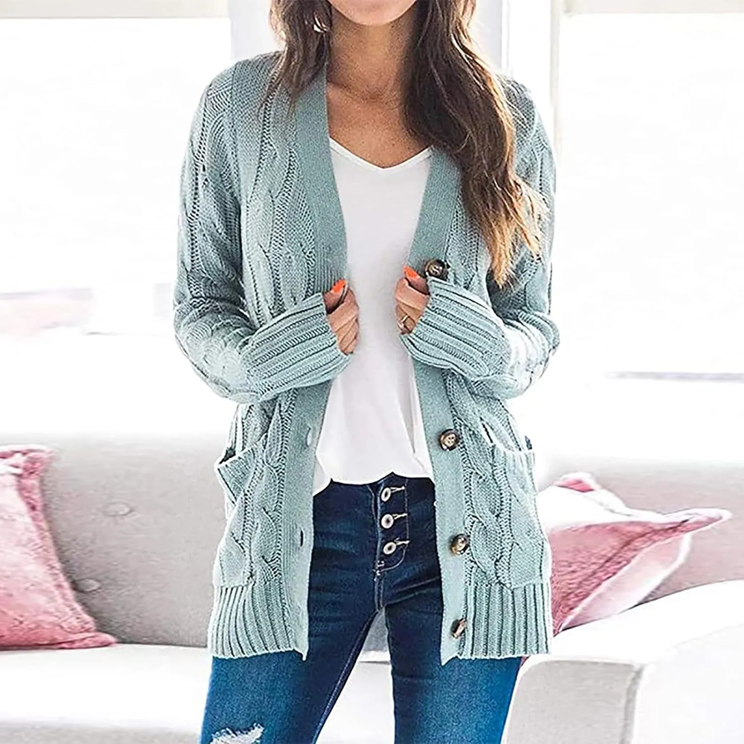 cooki Womens Cardigan Sweaters Fall Women's Open Front Fashion Button Down Cable Knit Chunky Sweater Jackets Coats