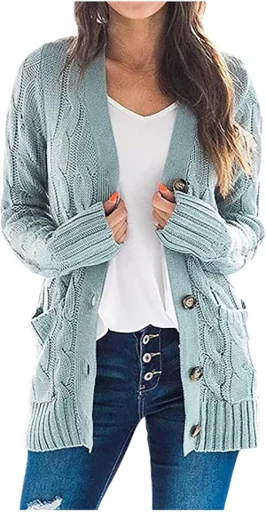 cooki Womens Cardigan Sweaters Fall Women's Open Front Fashion Button Down Cable Knit Chunky Sweater Jackets Coats