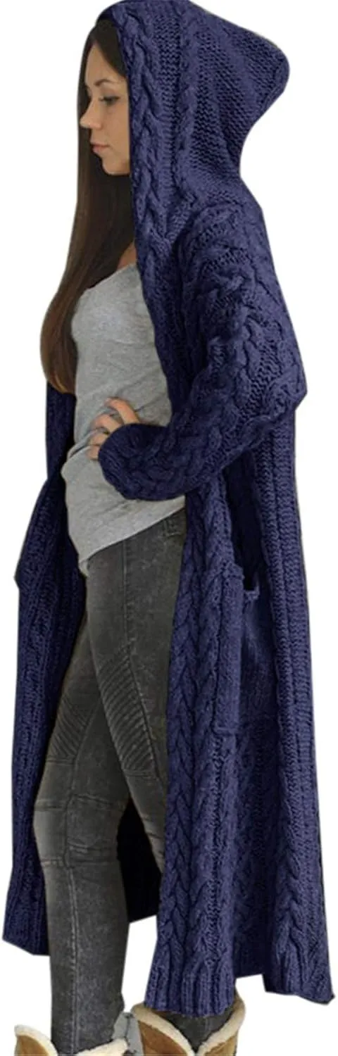 Corduroy Jacket Women Oversized Baggy Knit Sweater Tops Long Sleeve Hooded Cardigan Coat with Pockets