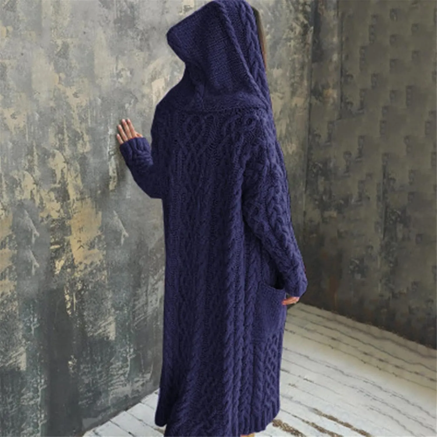 Corduroy Jacket Women Oversized Baggy Knit Sweater Tops Long Sleeve Hooded Cardigan Coat with Pockets