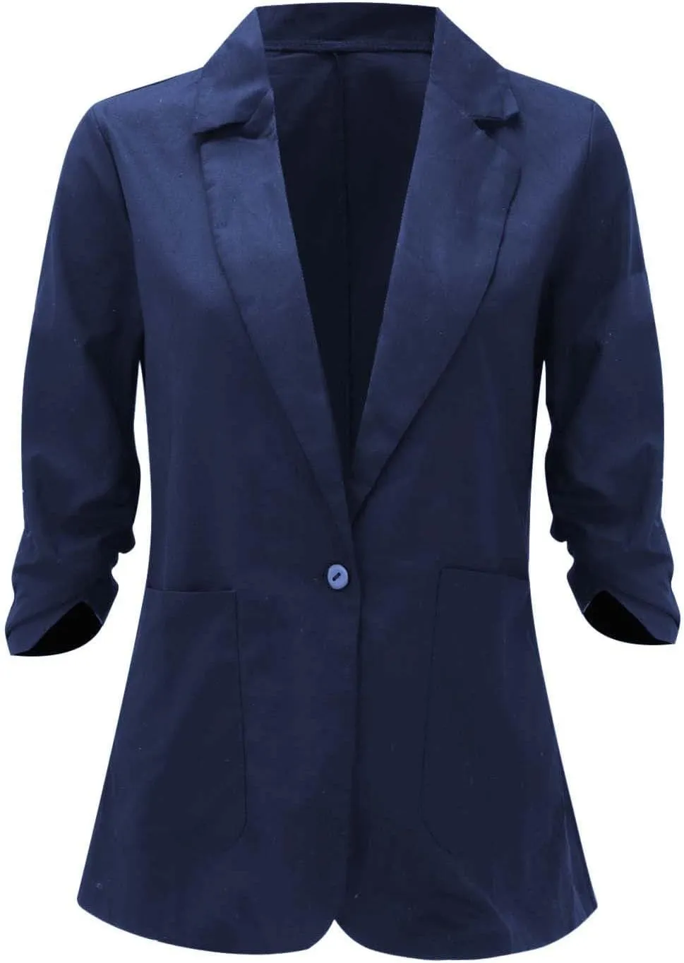 Cotton Linen Blazer Women 3/4 Stretchy Ruched Sleeve Fully Lined Boyfriend Lightweight Breathable Casual Work Jacket