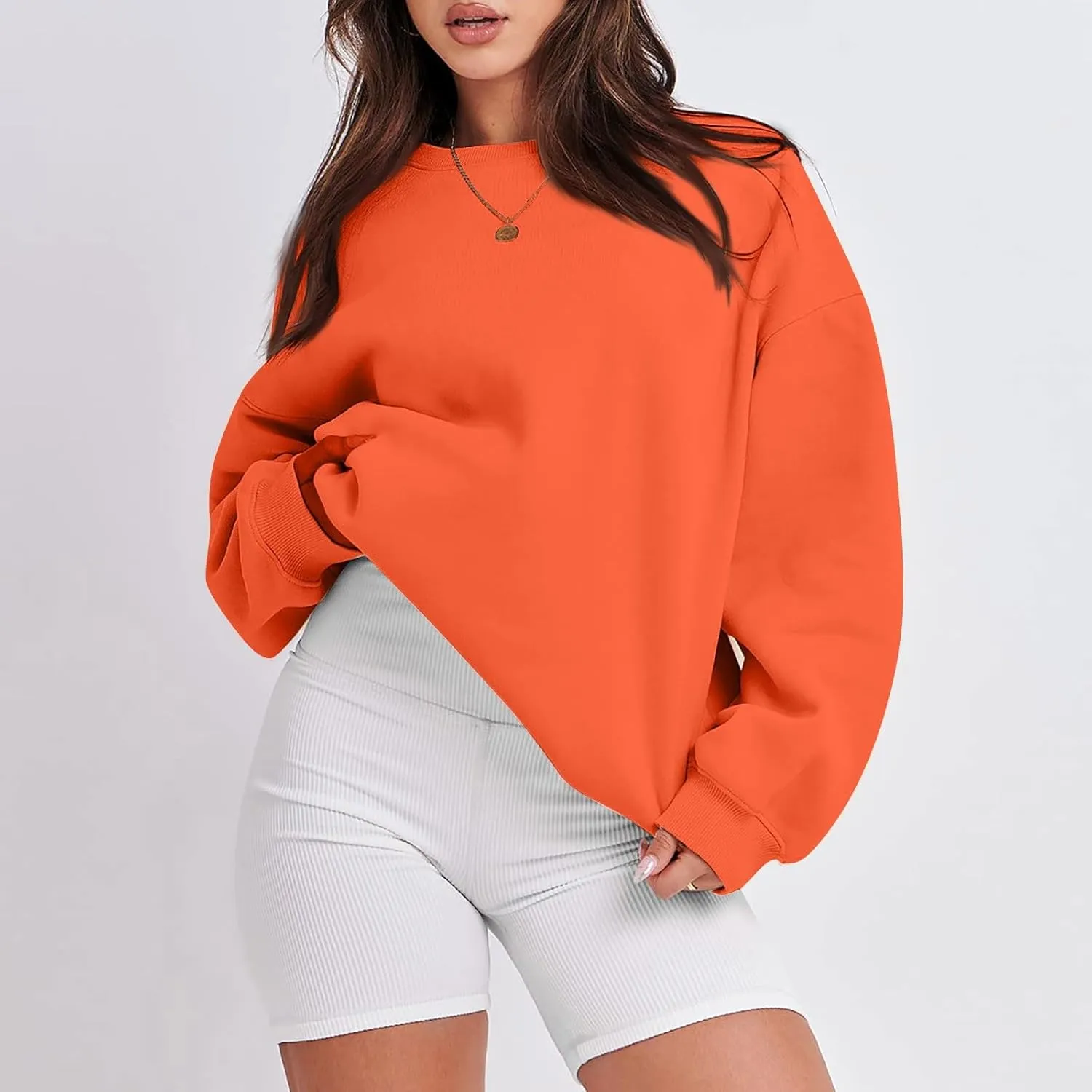 Crewneck Sweatshirts Women Soft Comfy Oversized Sweatshirt Drop Shoulder Long Sleeve Loose Fit Pullover Tops