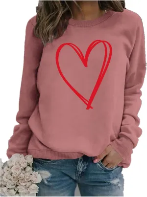 Crewneck Sweatshirts Women Valentine's Day Sweatshirt Love Heart Grahic Print Long Sleeve Pullover Casual Tops