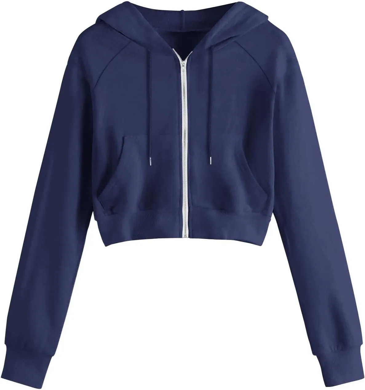 Cropped Hoodies for Women Trendy Zip Up Crop Sweatshirt Fashion Long Sleeve Solid Color Hooded Track Jacket