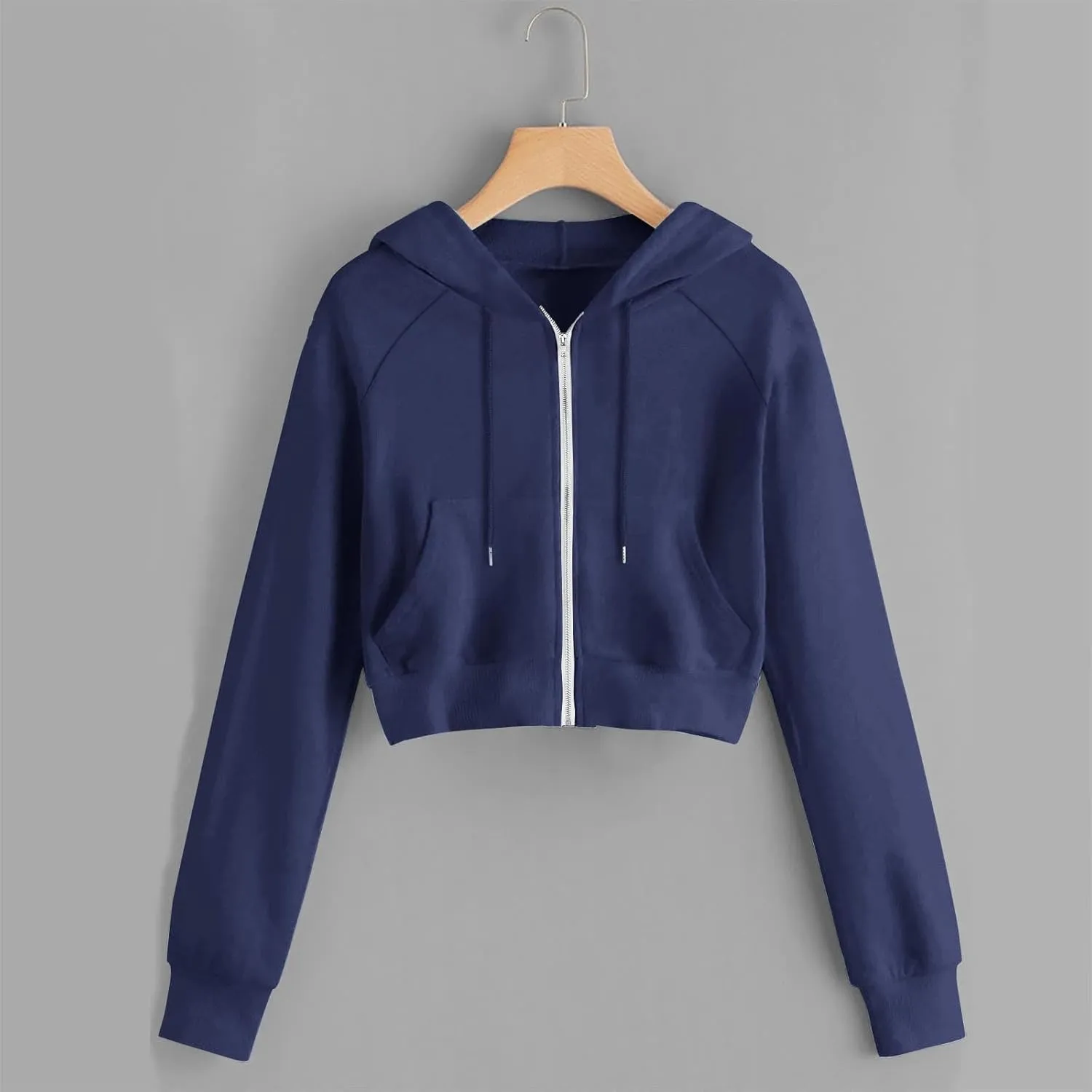 Cropped Hoodies for Women Trendy Zip Up Crop Sweatshirt Fashion Long Sleeve Solid Color Hooded Track Jacket