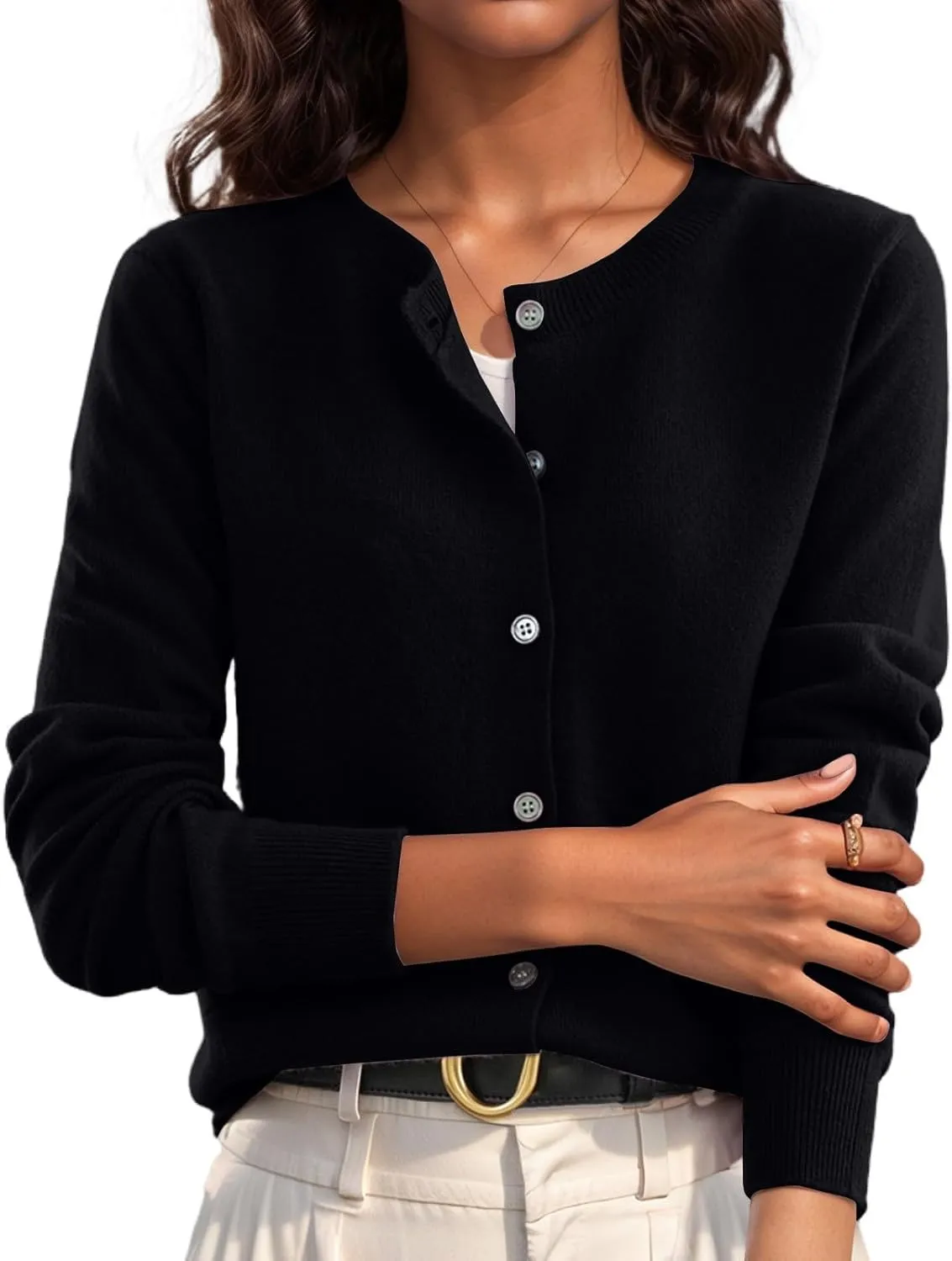 Cropped Sweaters for Women Knitted Lightweight Sweaters Long Sleeve Button Up Sweaters Cable Knit Open Front Cardigan