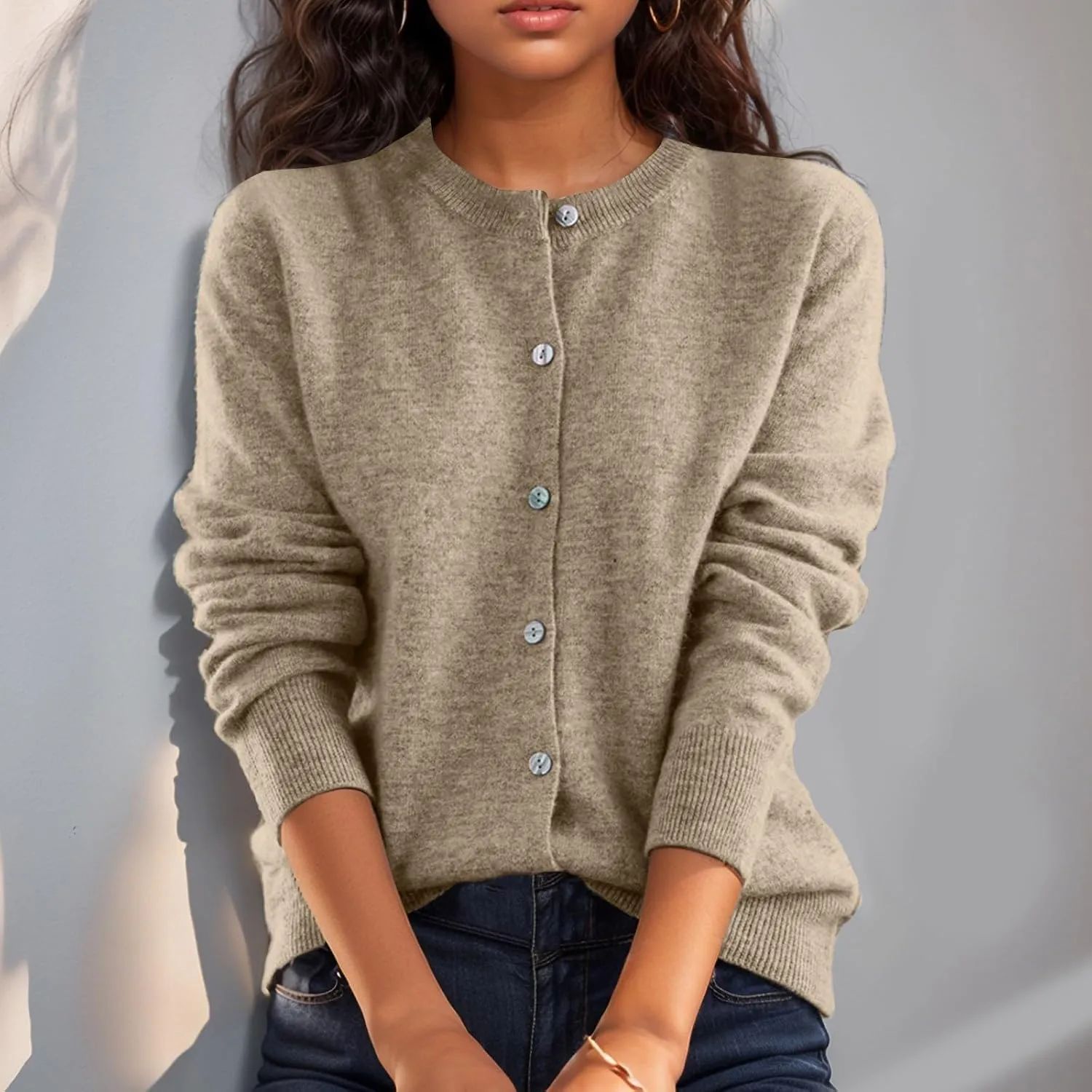 Cropped Sweaters for Women Knitted Lightweight Sweaters Long Sleeve Button Up Sweaters Cable Knit Open Front Cardigan