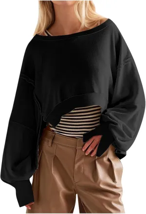 Cropped Sweatshirt For Women Fashion 2024 Casual Long Sleeve Crewneck Oversized Pullover Sweatshirts Fall y2k Clothes