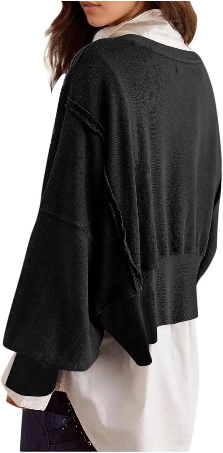 Cropped Sweatshirt For Women Fashion 2024 Casual Long Sleeve Crewneck Oversized Pullover Sweatshirts Fall y2k Clothes