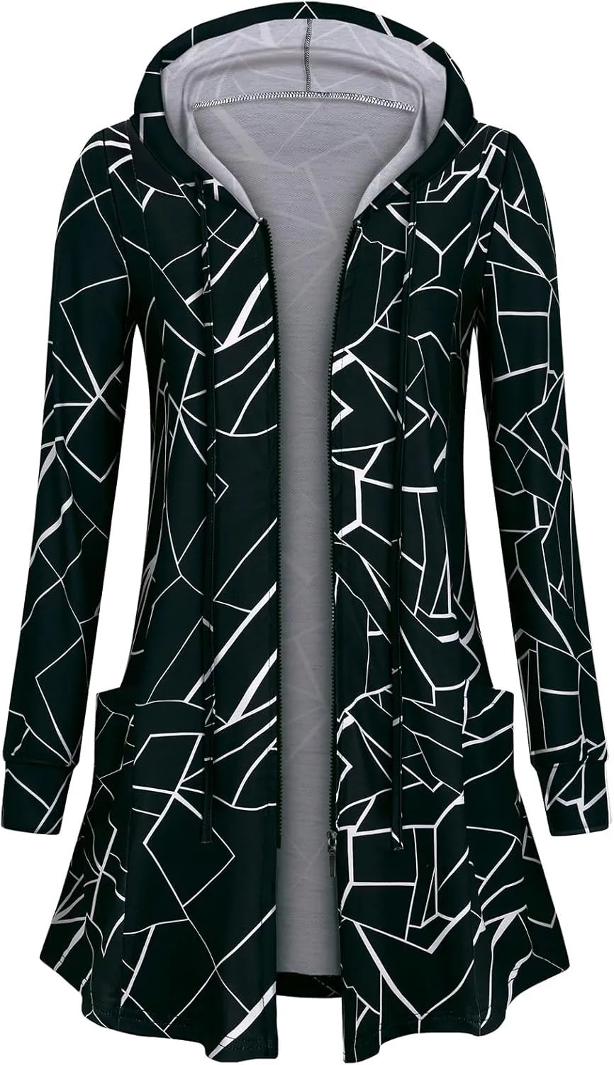 Cucuchy Style Womens Long Hoodies Casual Zip Up Tunic Sweatshirt Open Front Cardigan