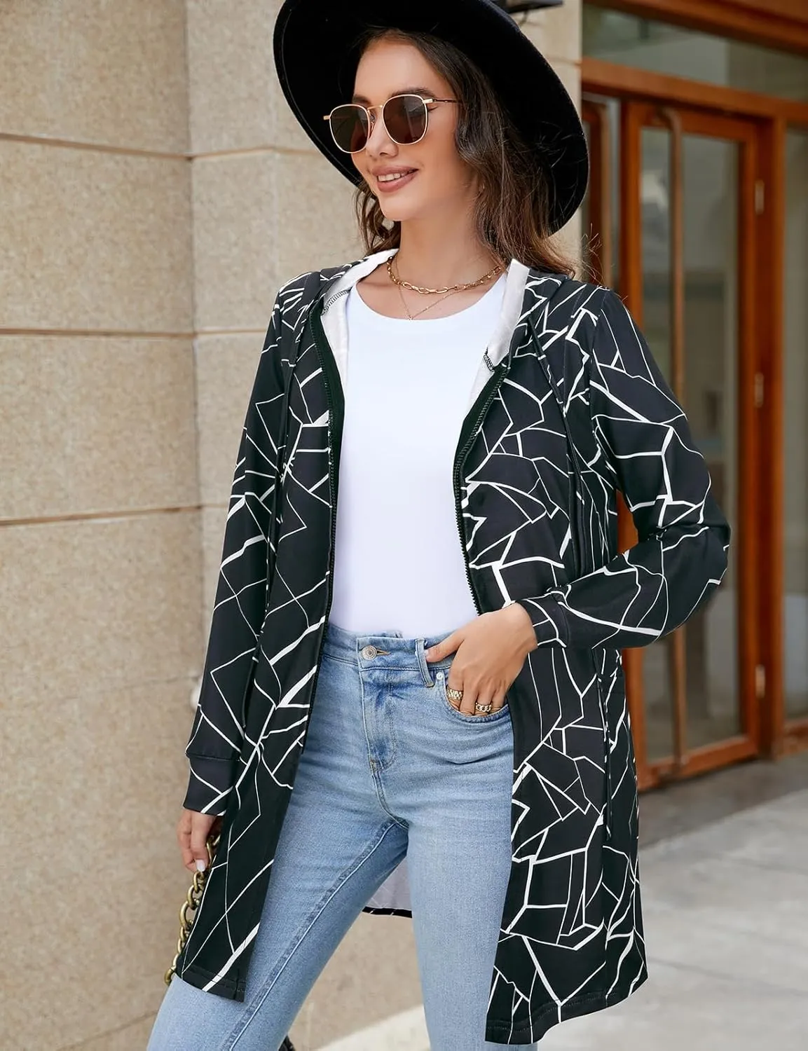 Cucuchy Style Womens Long Hoodies Casual Zip Up Tunic Sweatshirt Open Front Cardigan
