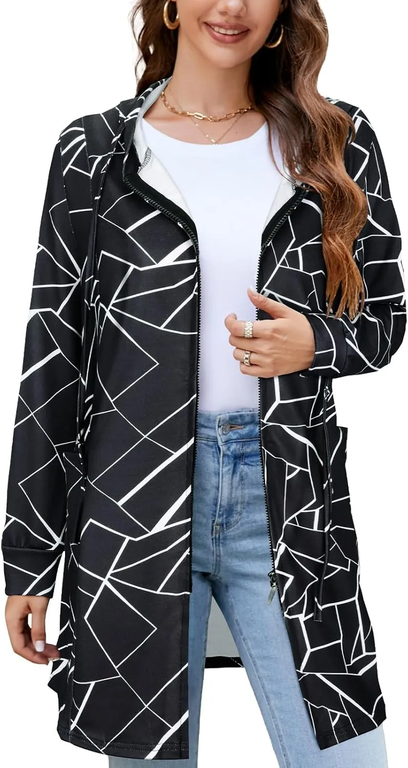Cucuchy Style Womens Long Hoodies Casual Zip Up Tunic Sweatshirt Open Front Cardigan