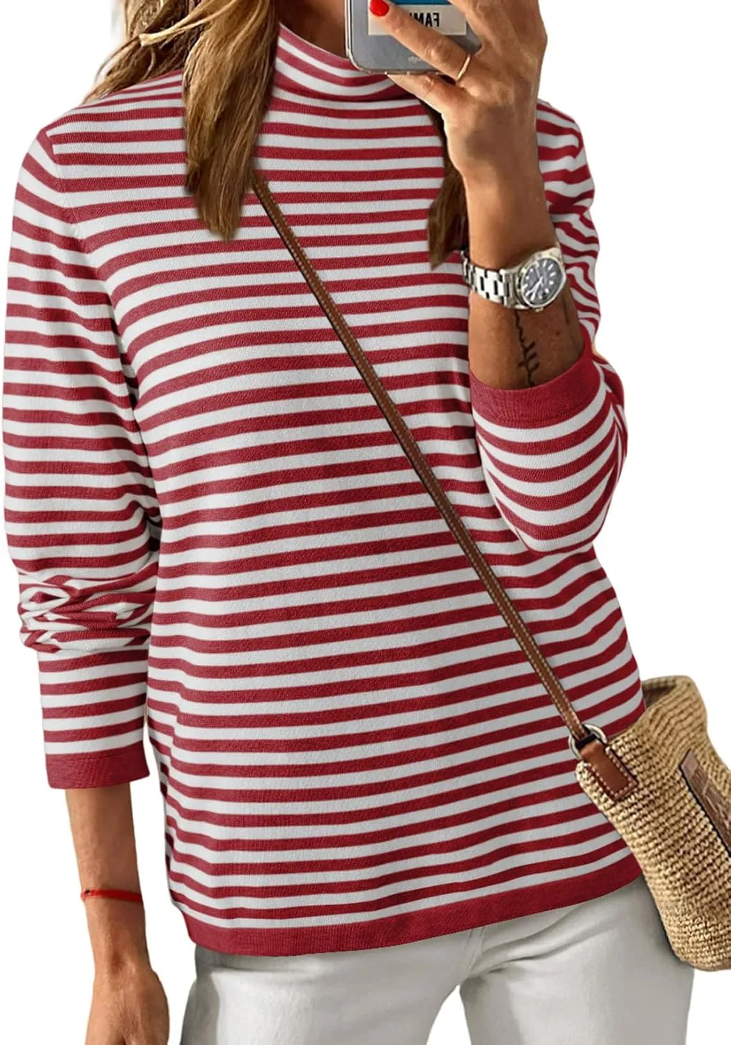 Dokotoo Women's Lightweight Sweaters 2025 Fashion Striped Long Sleeve Sweaters Casual Pullover Turtleneck Sweater Tops