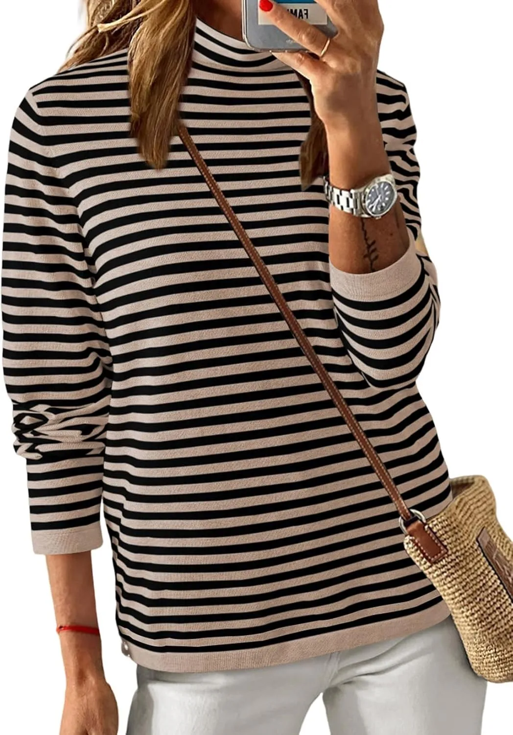 Dokotoo Women's Lightweight Sweaters 2025 Fashion Striped Long Sleeve Sweaters Casual Pullover Turtleneck Sweater Tops