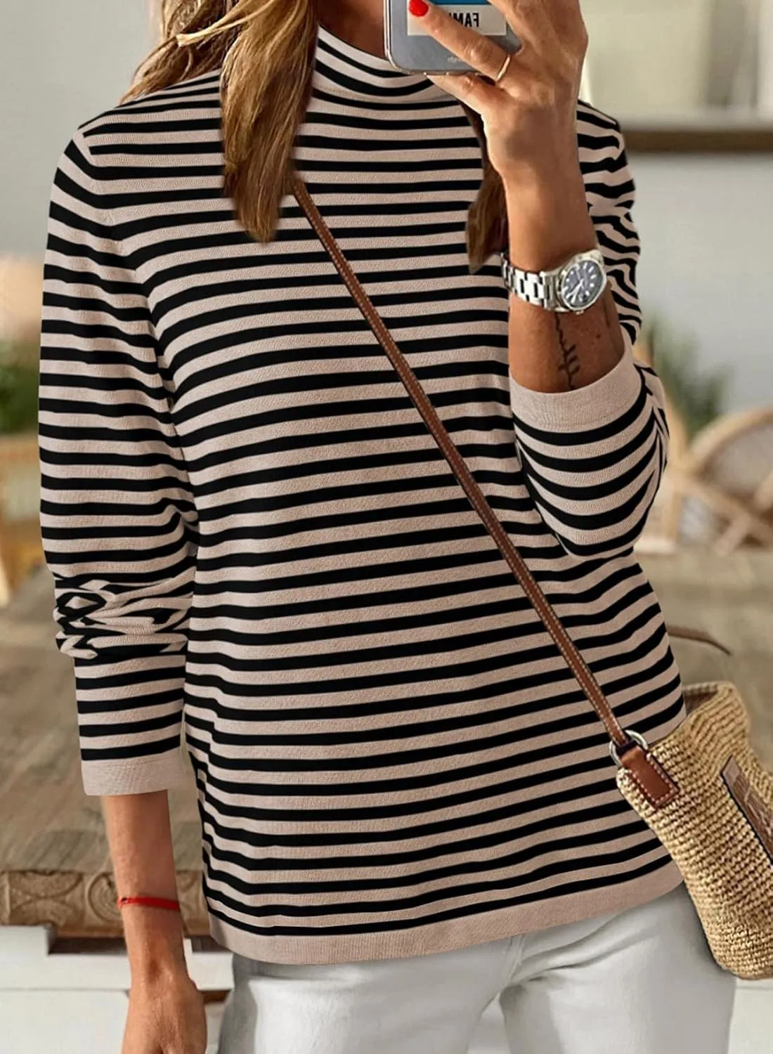 Dokotoo Women's Lightweight Sweaters 2025 Fashion Striped Long Sleeve Sweaters Casual Pullover Turtleneck Sweater Tops