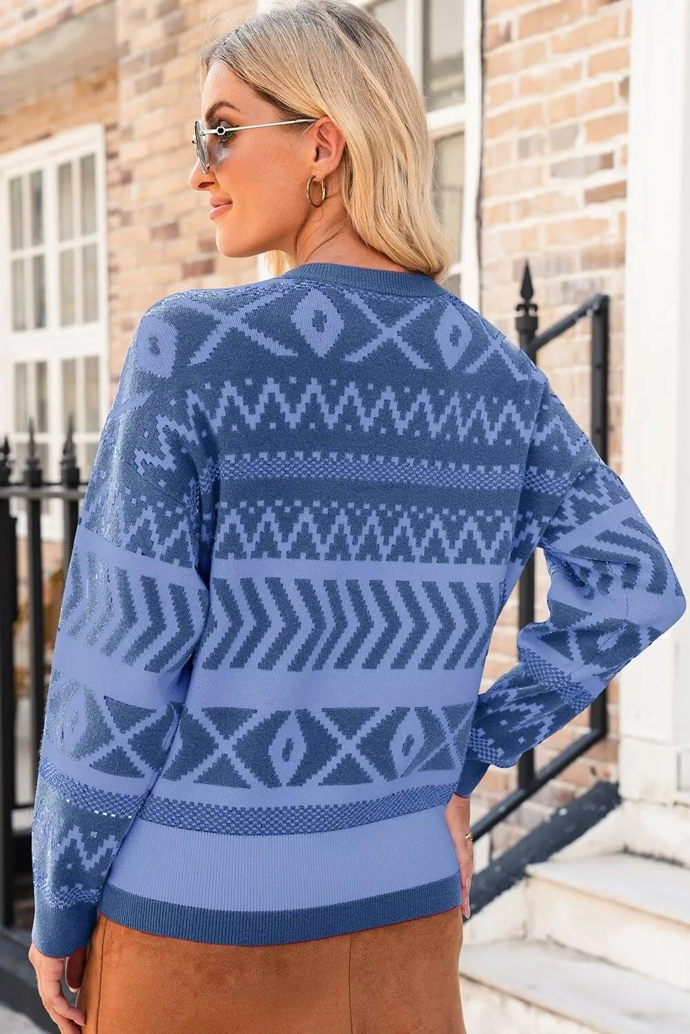 Dokotoo Womens Sweaters Casual Lightweight Round Neck Colorblock Striped Sweaters Long Sleeve Abstract Pullover Jumper Tops