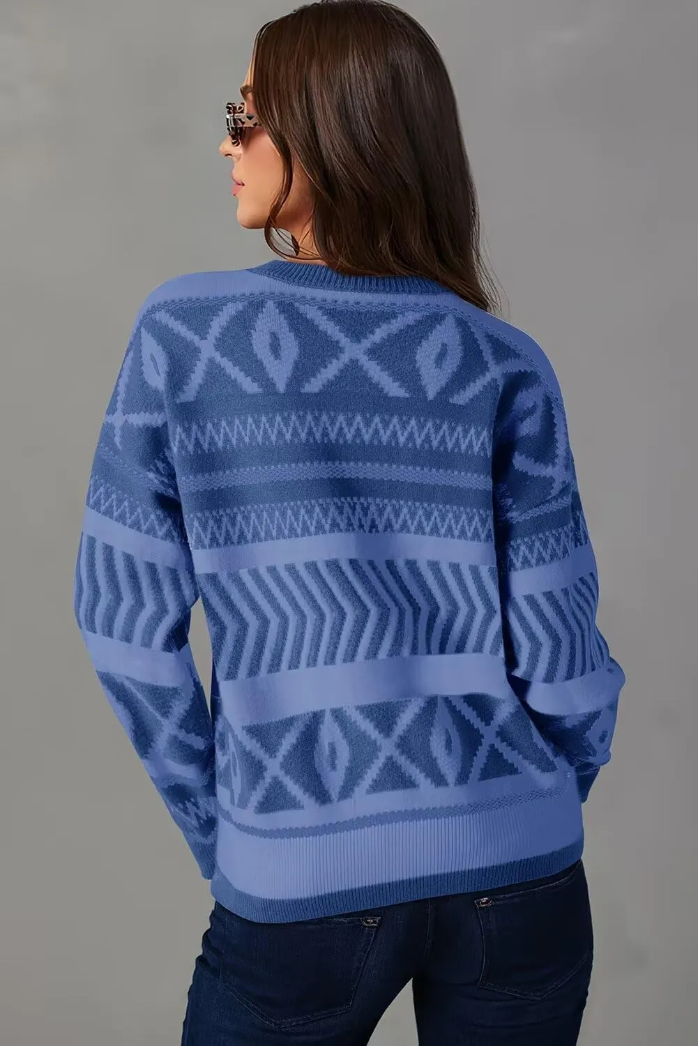 Dokotoo Womens Sweaters Casual Lightweight Round Neck Colorblock Striped Sweaters Long Sleeve Abstract Pullover Jumper Tops