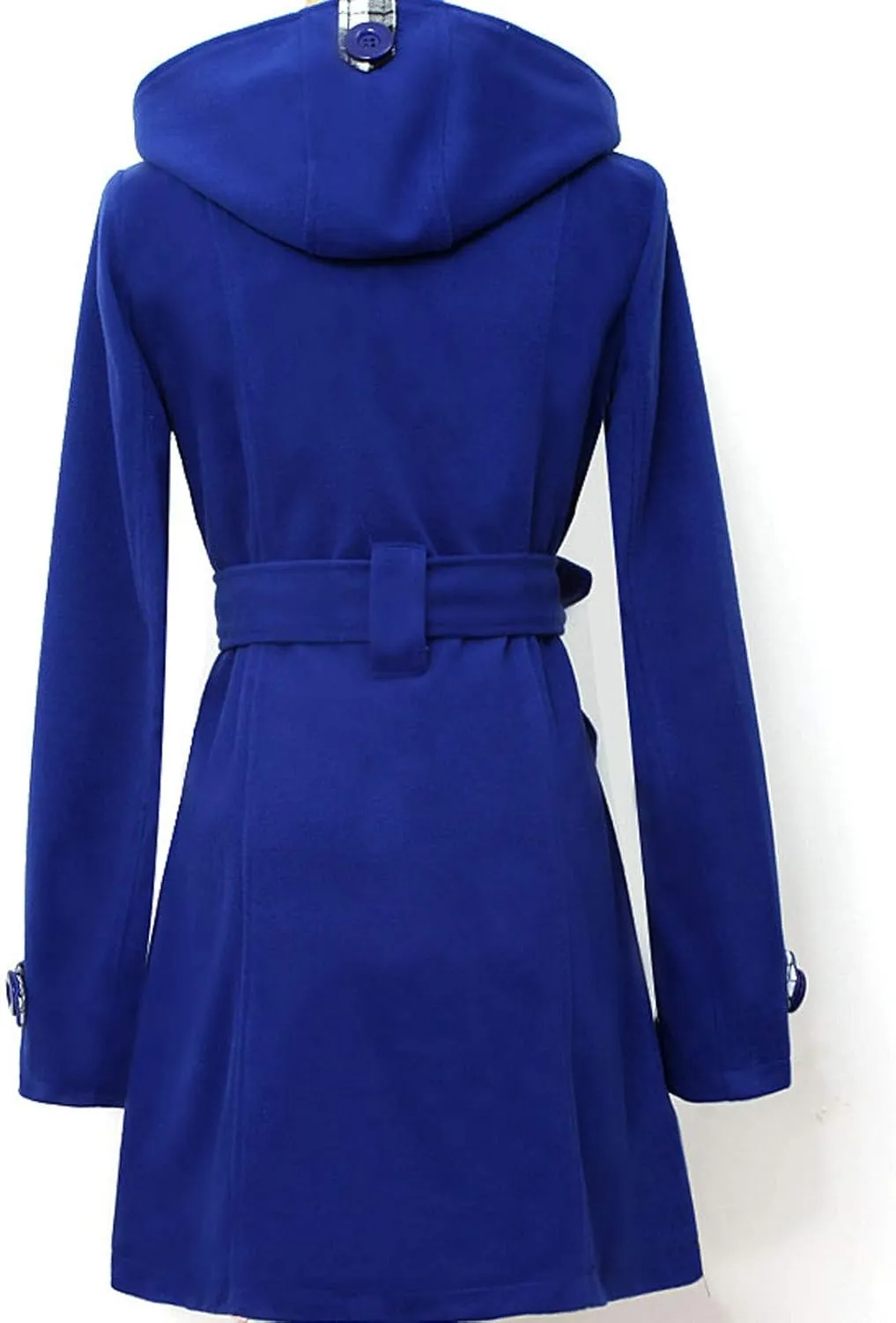 Double Breasted Trench Coat Women Plus Size Winter Peacoat with Plaid Hood Thick Warm Belted Mid Length Outwear with Pockets