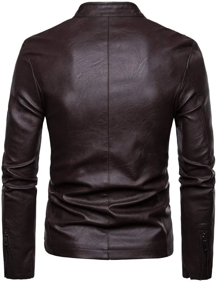 DuDubaby Fashion Men Autumn Winter Warm Casual Leather Zipper Long Sleeve Jacket Coat Top