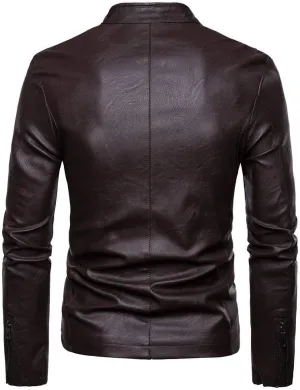 DuDubaby Fashion Men Autumn Winter Warm Casual Leather Zipper Long Sleeve Jacket Coat Top