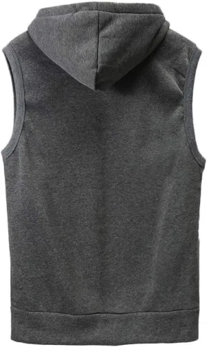 DuDubaby Fashion Men Sleeveless Solid Hooded Slim Jacket Blouse Tops Shirt