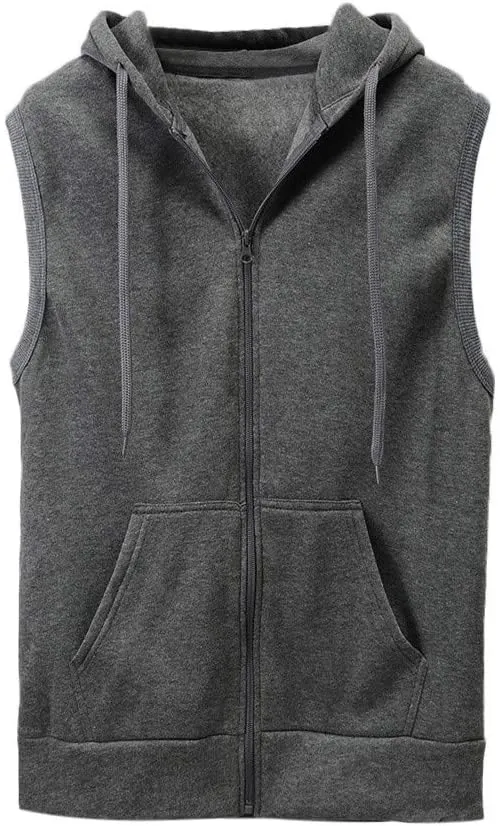 DuDubaby Fashion Men Sleeveless Solid Hooded Slim Jacket Blouse Tops Shirt