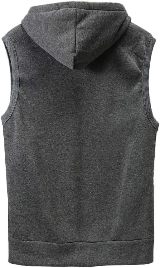 DuDubaby Fashion Men Sleeveless Solid Hooded Slim Jacket Blouse Tops Shirt
