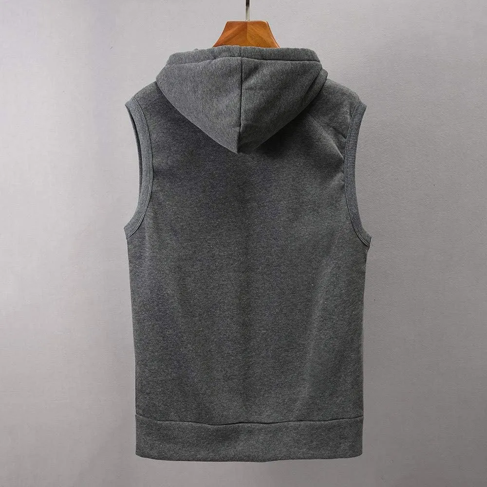 DuDubaby Fashion Men Sleeveless Solid Hooded Slim Jacket Blouse Tops Shirt