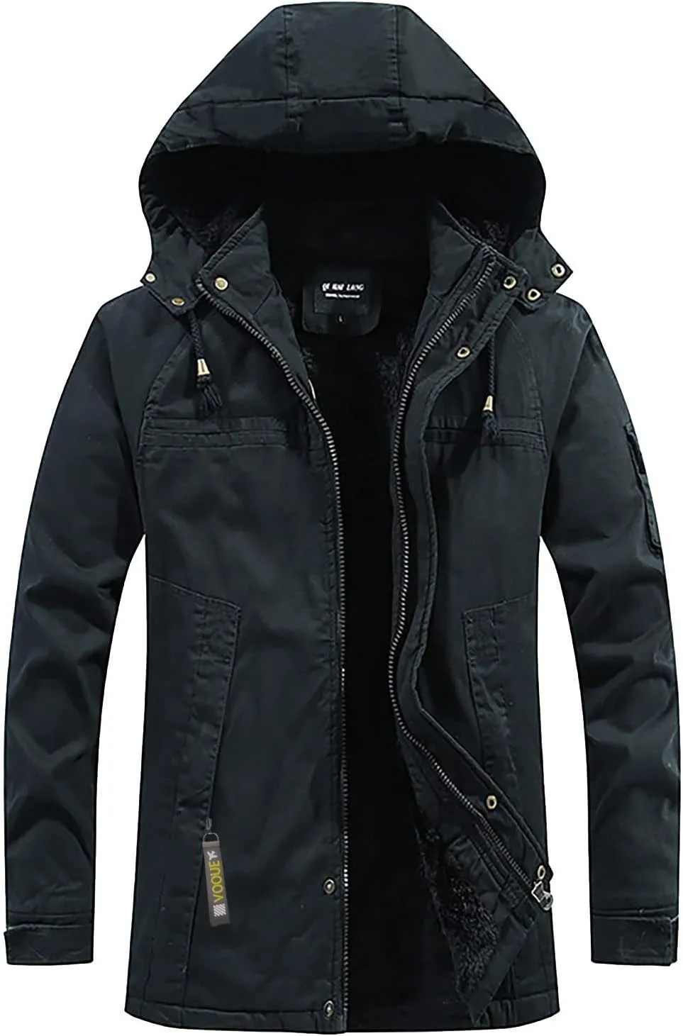 DuDubaby Vintage Jacket for Mens Men's Winter Hooded Windproof Solid Long Sleeve Soft Coat Jacket