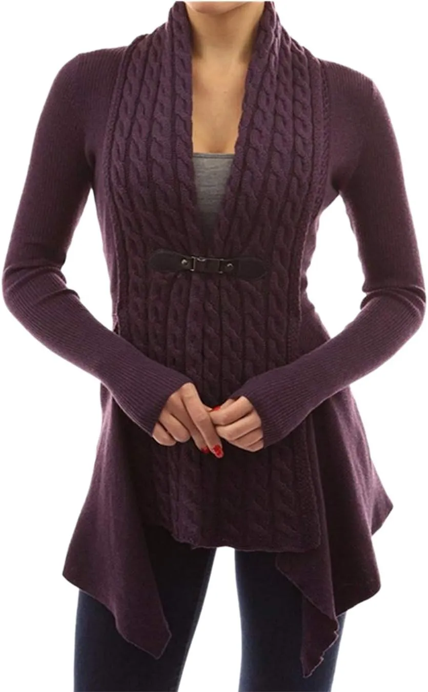 EFOFEI Womens Open Front Long Sleeve Button Down Cable Sweater Cardigans