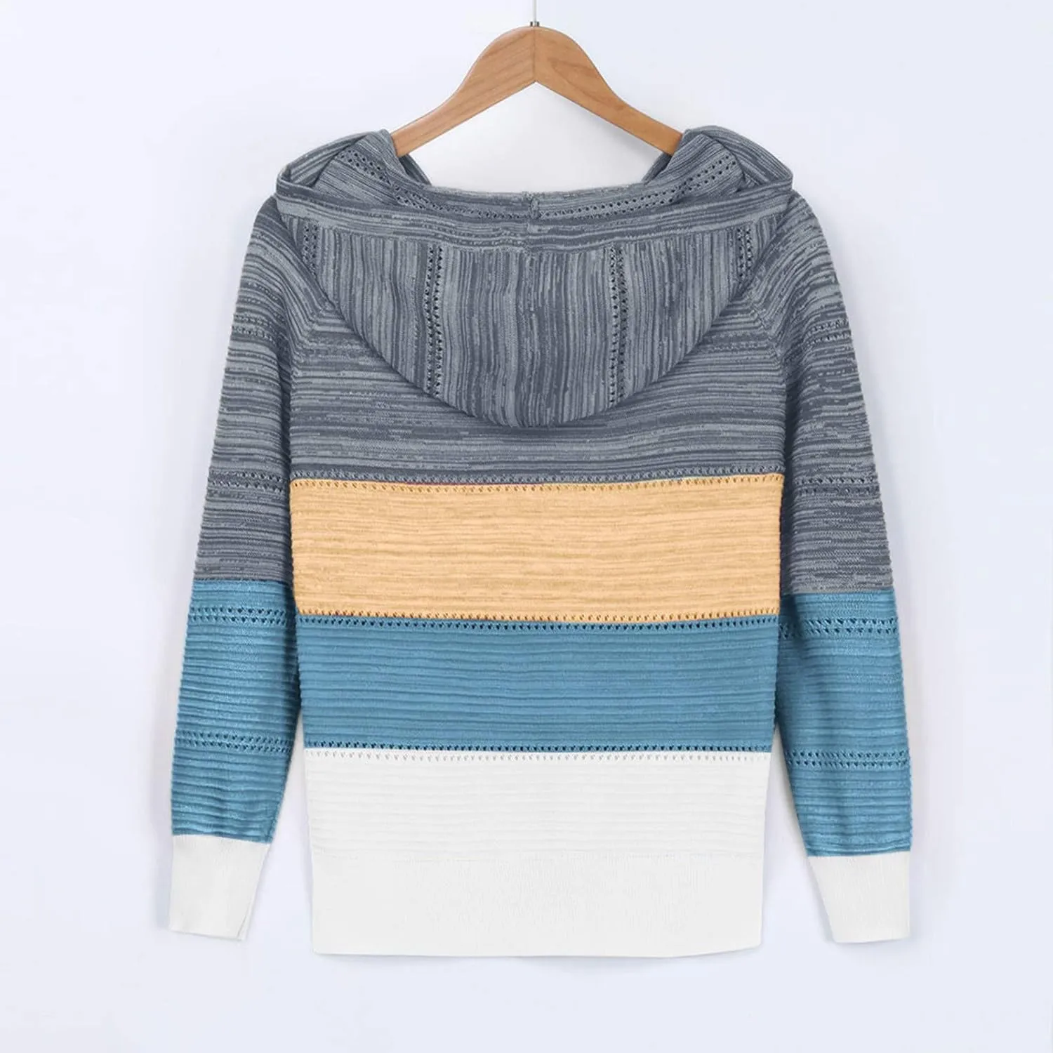 Fall Sweaters for Women 2024 Cable Knit V Neck Color Block Hooded Long Sleeve Soft Lightweight Casual Sweaters Tops