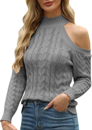 Fall Sweaters for Women Cable Knit Solid Color Crewneck Long Sleeve Lightweight Soft Casual Jumper Tops