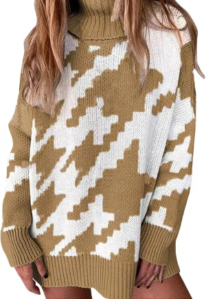 Fall Sweaters for Women Oversized Turtleneck Long Sleeve Tops Fashion Color Block Pullover Shirts Winter Knit Tops
