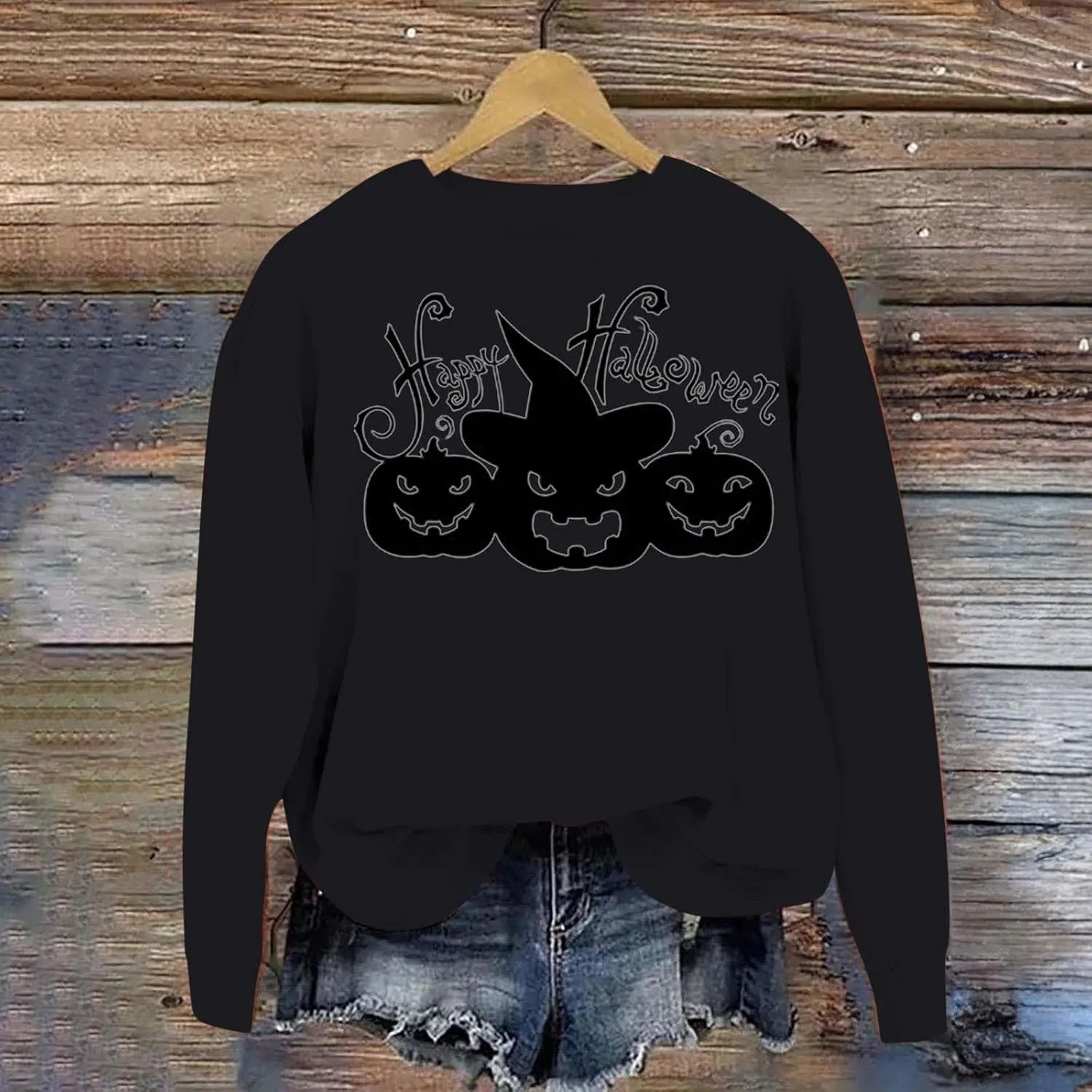 Fall Sweatshirts for Women Halloween Graphic Loose Long Sleeve Crewneck Workout Tunics Autumn Fashion Pullover Hoodies