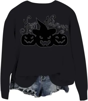 Fall Sweatshirts for Women Halloween Graphic Loose Long Sleeve Crewneck Workout Tunics Autumn Fashion Pullover Hoodies