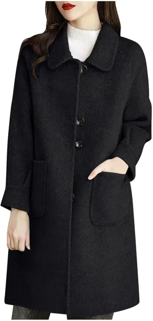 Fall Trench Coat for Women, Mid Long Outerwear Windproof Classic Solid Overcoat Casual Slim Outdoor Jackets