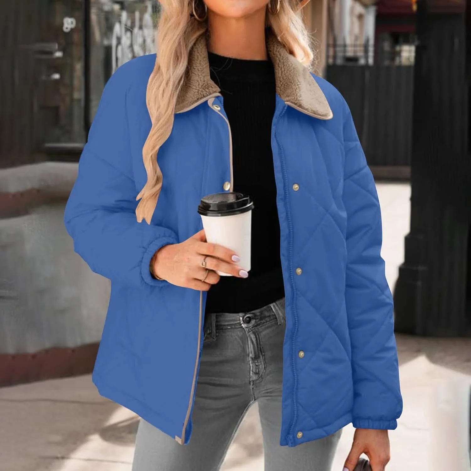 Fall Winter Jackets for Women 2024 Warm Quilted Jackets Lightweight Casual Puffer Jacket Padded Down Coat Outerwear