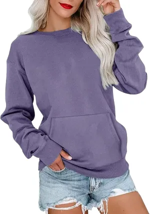 fanmpghleoo Fleece Lined Sweatshirt Women Drop Shoulder Crewneck Sweatshirts Workout Athletic Soft Plain Tunic Pullover Tops