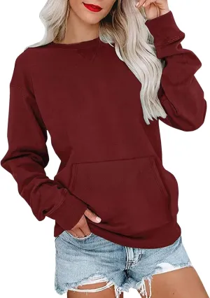 fanmpghleoo Fleece Lined Sweatshirt Women Drop Shoulder Crewneck Sweatshirts Workout Athletic Soft Plain Tunic Pullover Tops
