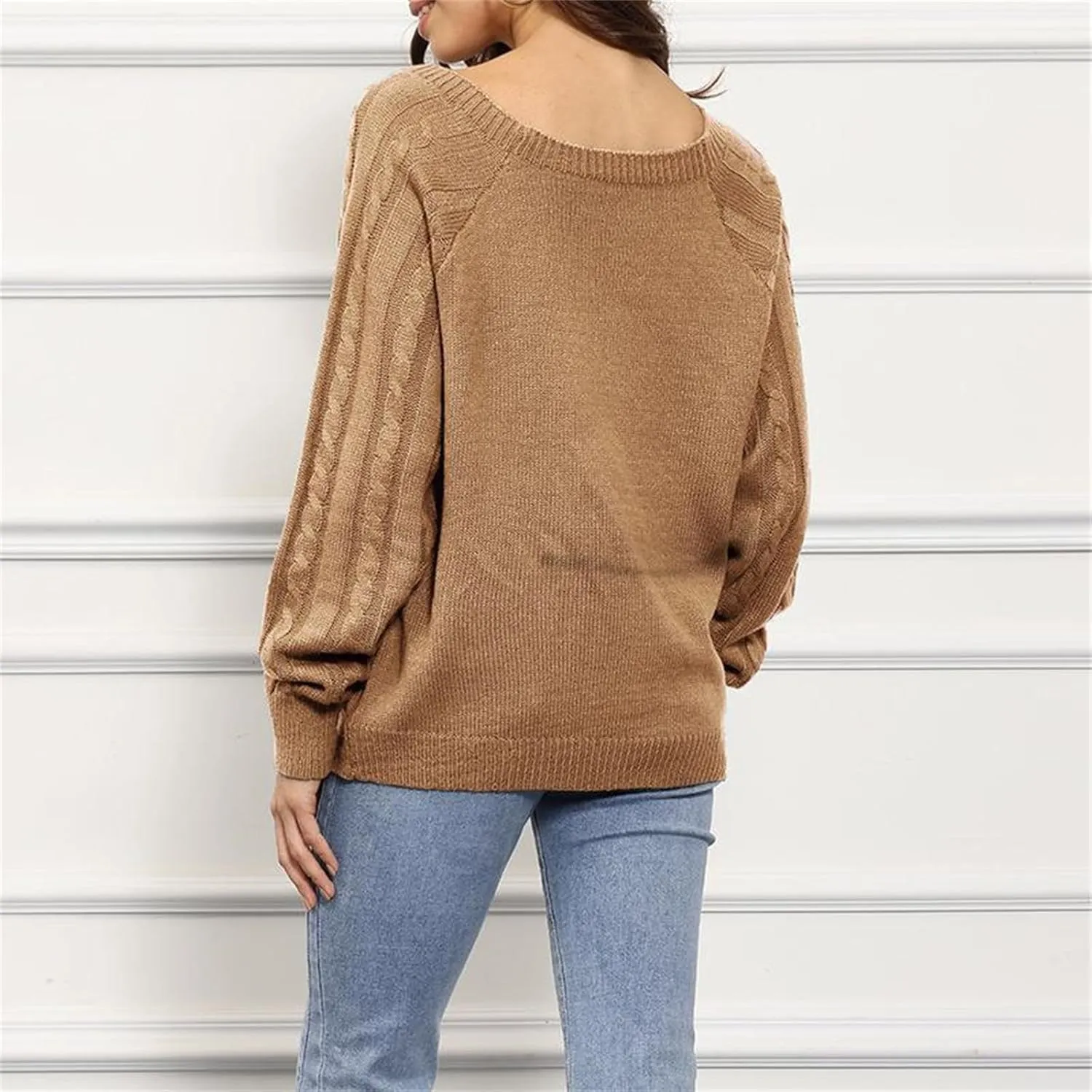Fashion Fall Sweater for Women Cable Knit Long Sleeve Blouse Casual Button Crewneck Loose Outfits Fashion Clothes