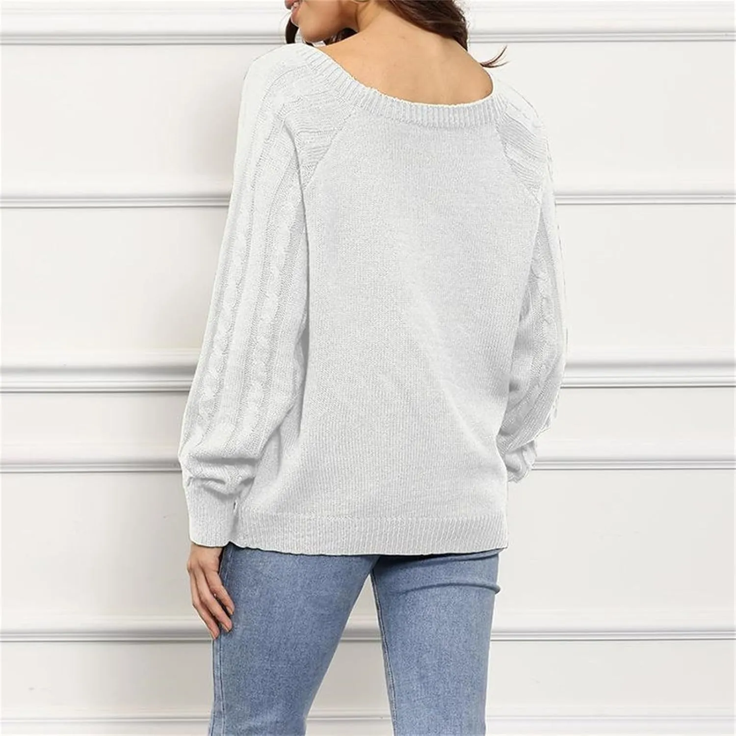 Fashion Fall Sweater for Women Cable Knit Long Sleeve Blouse Casual Button Crewneck Loose Outfits Fashion Clothes