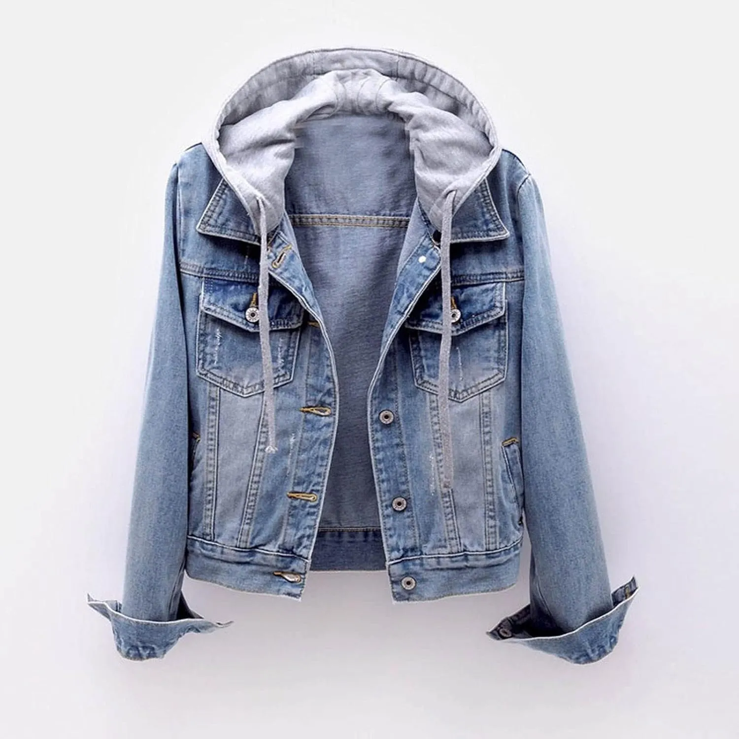 Fashion Jean Jacket Button Hooded Denim Jackets for Women Fall Winter Coats Velvet Hoodie Outwear Tops