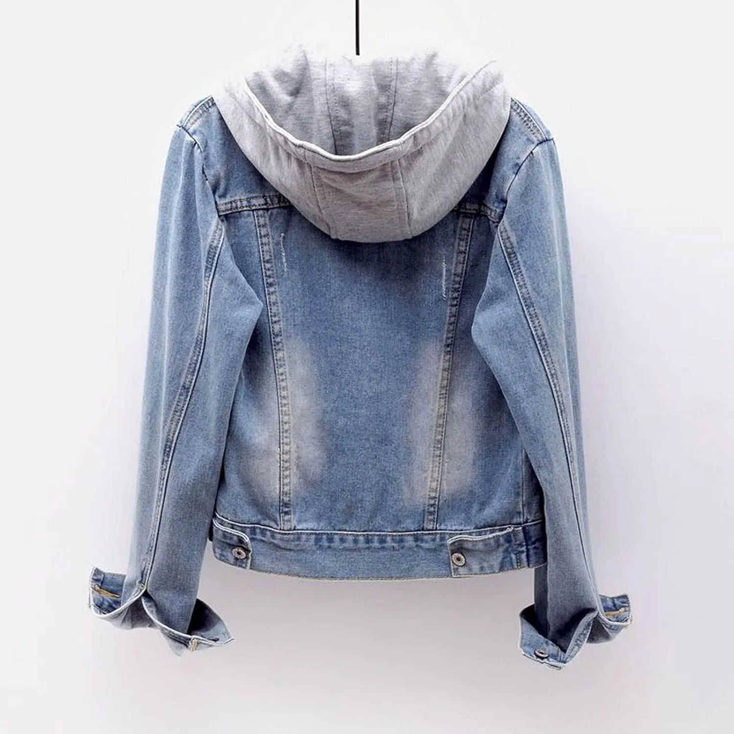 Fashion Jean Jacket Button Hooded Denim Jackets for Women Fall Winter Coats Velvet Hoodie Outwear Tops