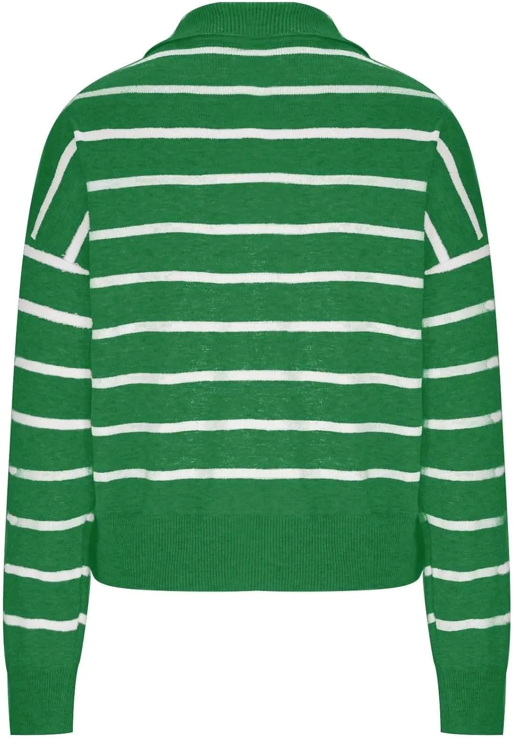 Fashion Sweater for Women Striped Kint Lapel Collar V Neck Long Sleeve Vintage Soft Crop Tops Fall Crochet Sweater Top