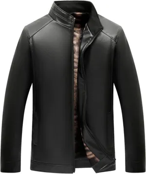 Faux Leather Jacket For Men Lapel Collar Bomber Jackets Motorcycle Full Zip-Up Slim Fit Biker Business Coat Outwear